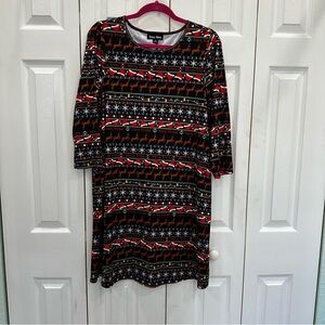 Festive Black and Red Reindeer Midi Dress